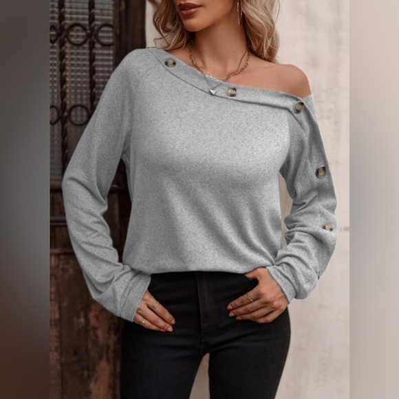 Decorative Button One Shoulder T-Shirt - available in 4 other colors - Picture 7 of 15